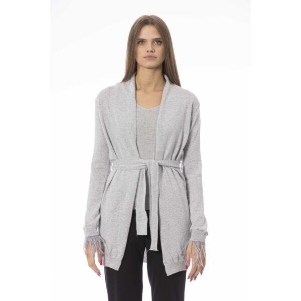 Baldinini Trend Cardigan Donna Grigio con Cintura Maglie