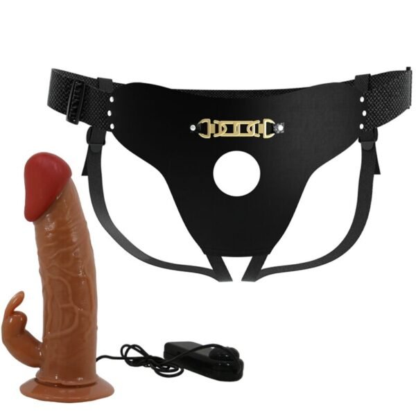 PRETTY LOVE - MARION HARNESS SLIP UNIVERSALE CON DILDO VIBRANTE 19 CM MARRONE - immagine 5
