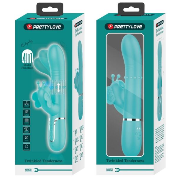 PRETTY LOVE - VIBRATORE MULTIFUNZIONE RABBIT 4 IN 1 FARFALLA VERDE ACQUA - immagine 11