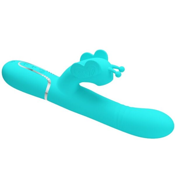 PRETTY LOVE - VIBRATORE MULTIFUNZIONE RABBIT 4 IN 1 FARFALLA VERDE ACQUA - immagine 5