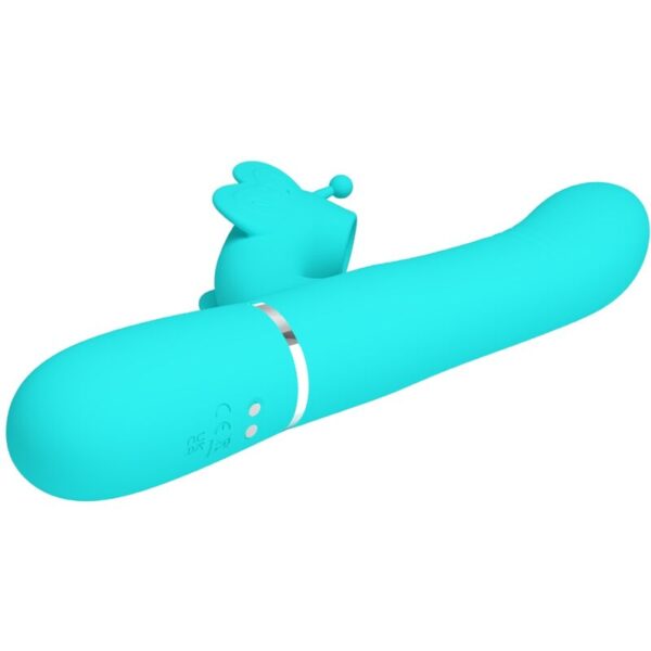 PRETTY LOVE - VIBRATORE MULTIFUNZIONE RABBIT 4 IN 1 FARFALLA VERDE ACQUA - immagine 4