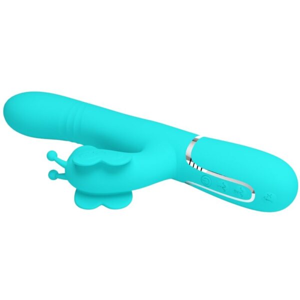 PRETTY LOVE - VIBRATORE MULTIFUNZIONE RABBIT 4 IN 1 FARFALLA VERDE ACQUA - immagine 6