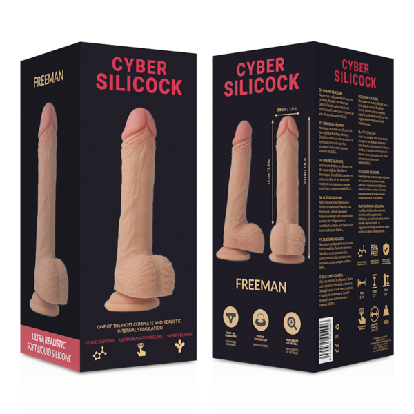 CYBER SILICOCK - STRAP-ON IN SILICONE LIQUIDO FREEMAN CON 3 ANELLI IN OMAGGIO 20 CM -O- 3.8 CM - immagine 8