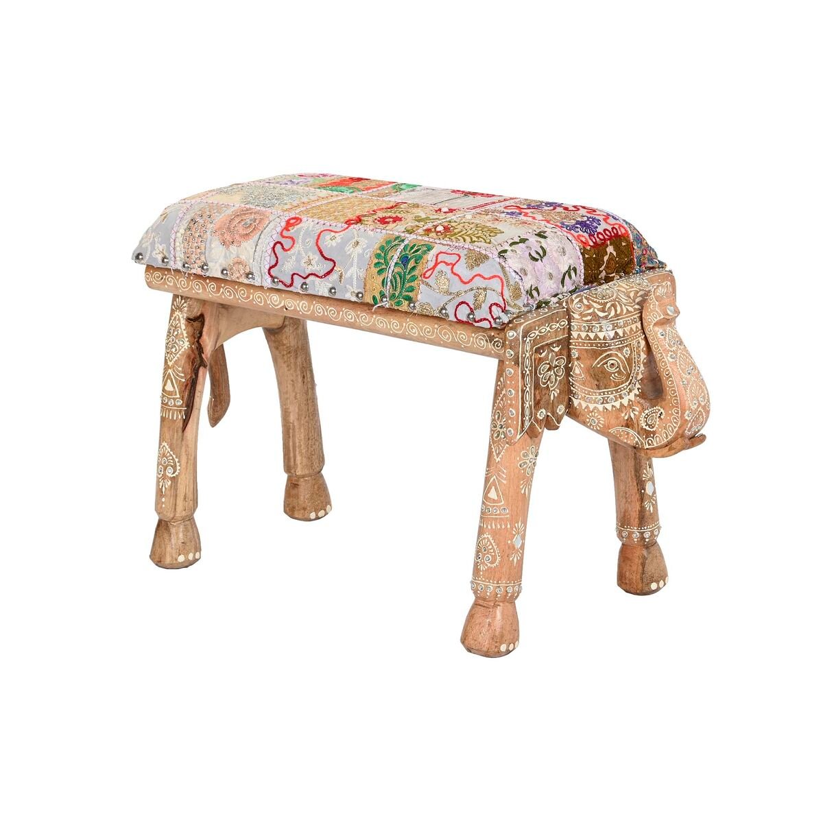 Panca DKD Home Decor Multicolore Poliestere Legno di mango 65 x 317 x 38 cm Elefante