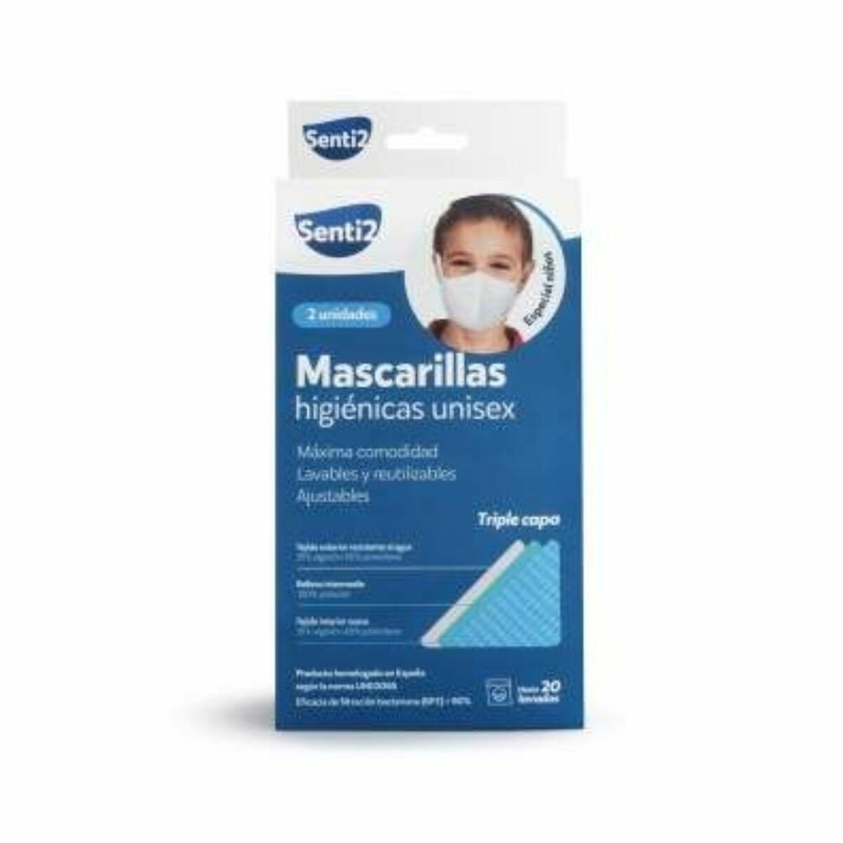 Mascherina Igienica in Stoffa Riutilizzabile Senti2 Bianco (2 uds)