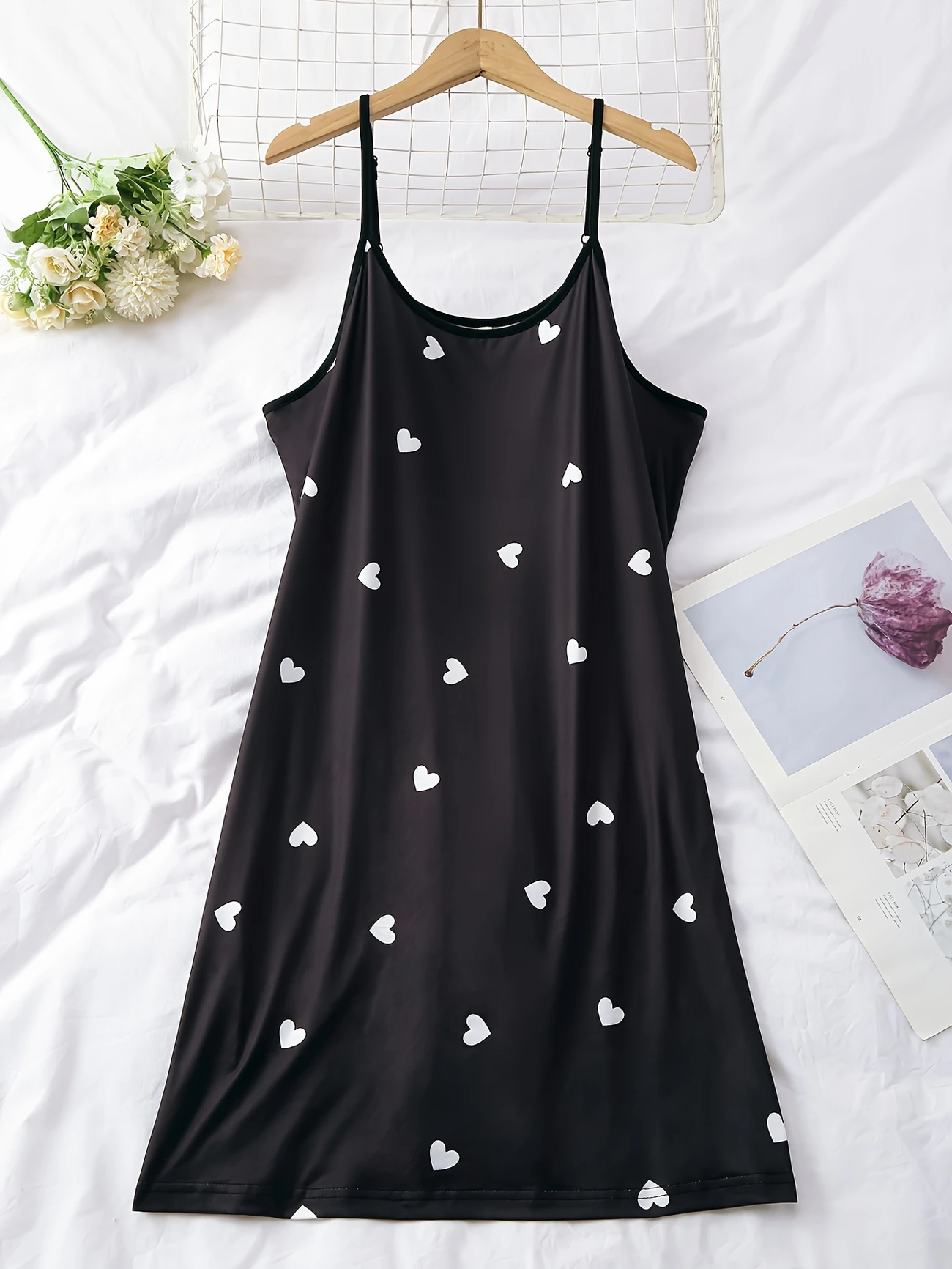 Set 3 Camicie da Notte Donna Plus Size – Spalline Sottili-Stampa Cuori-Abito Estivo Leggero - immagine 4