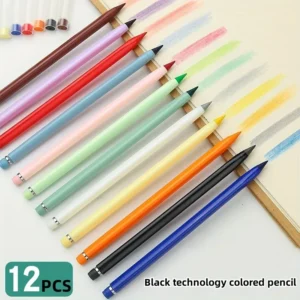 Set di 12 Penne e Matite Permanenti Cancellabili in 12 Colori Senza Temperamatite Ideali per Scrittura e Disegno Materiale Scolastico Senza Piombo