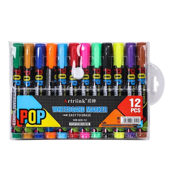 Set di pennarelli cancellabili ricaricabili POP per lavagna in 8 o 12 colori non tossici ad alta capacità per ufficio conferenze e attività educative