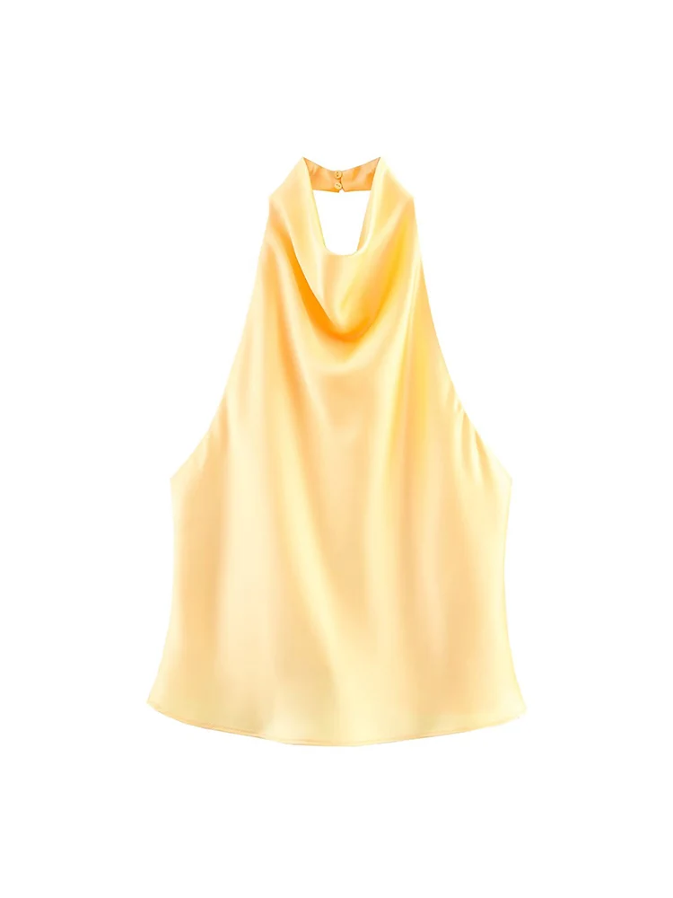 TFMLN Elegante Halter Top per le donne Primavera Estate Sexy Backless High Street Gilet Moda femminile Solid Halter Neck Top - immagine 5