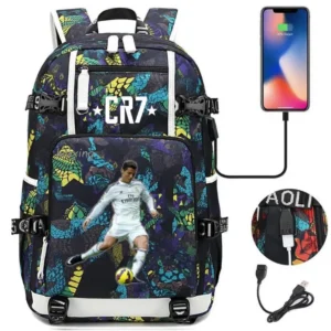 Zaino Moda CR7 Impermeabile per Scuola e Laptop 15.6 Pollici con Ricarica USB per Adolescenti Unisex