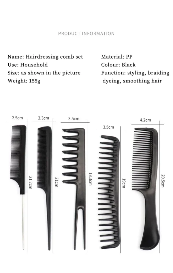 Set da 10 pettini multifunzionali per parrucchieri ideali per cura dei capelli e parrucche in capelli veri - immagine 5