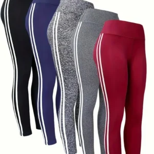 Leggings dimagranti donna a vita alta con righe laterali pantaloni yoga traspiranti sportivi