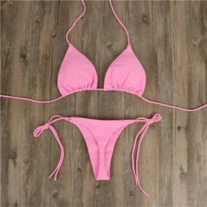 Costume da bagno bikini da donna sexy fasciatura rosa perizoma a due pezzi femminile