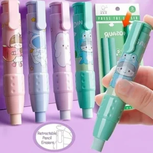 Set di gomme da cancellare a penna con nucleo sostituibile design cartone animato per bambini ricarica morbida in gomma per matita gomma retrattile