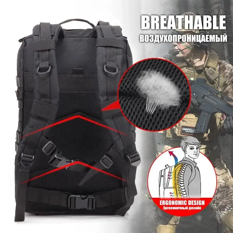 Zaino Tattico Uomo 50L Impermeabile Softback Grande Capacità per Trekking Caccia e Campeggio - immagine 6