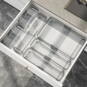 Portaoggetti da cucina con scomparti retrattili organizer per posate coltelli e forchette