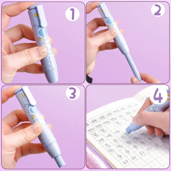 Set di gomme da cancellare a penna con nucleo sostituibile design cartone animato per bambini ricarica morbida in gomma per matita gomma retrattile - immagine 6