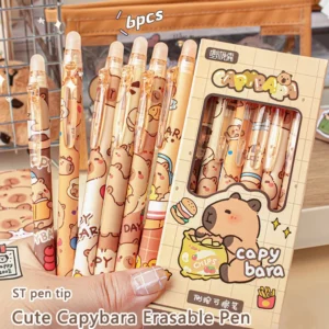 Set di 6 penne cancellabili a forma di capibara inchiostro blu scrittura fluida asciugatura rapida accessori per ufficio e scuola regalo perfetto per studenti