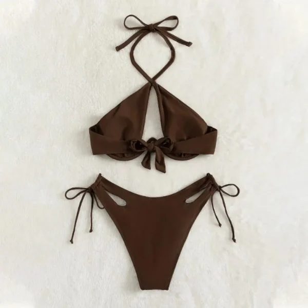 Costume da bagno donna bikini elegante estivo con reggiseno allacciato a vita alta e slip con lacci ad asciugatura rapida ideale per la spiaggia - immagine 3