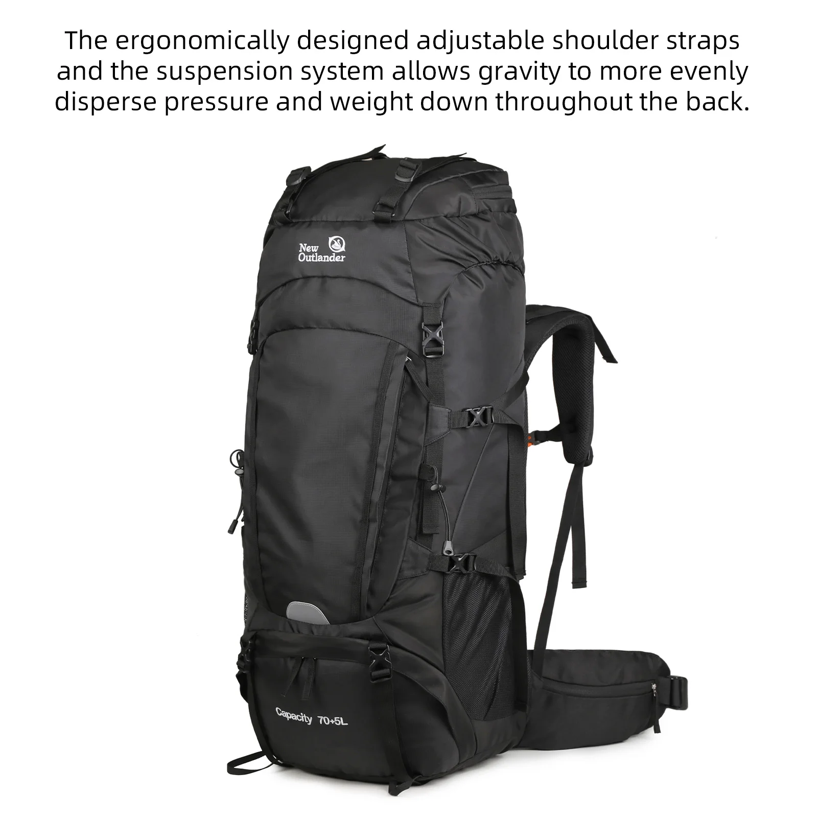 Zaino da viaggio e trekking 75 litri con copertura antipioggia e scomparto per scarpe ideale per campeggio - immagine 2
