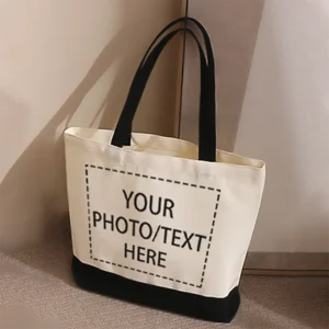 1/5/10/30/50 Pezzi/lottp Foto Personalizzata/Testo Splicing Borsa da Donna in Tela Tote Bag Casual Pendolarismo Borse per la spesa 40x35x10 cm