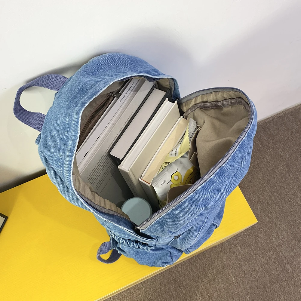 Zaino Vintage in Denim per Studenti Grande Capacità Borsa per Libri Adolescenti Jeans Alta Qualità Versatile Mochila Quotidiana - immagine 5
