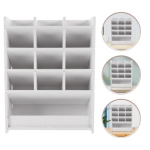 Portapenne Organizzatore da Tavolo Multifunzionale in Plastica e Legno per Ufficio Fai da Te