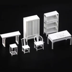 Set di 2 pezzi mobili in miniatura 1:25 tavolo da tè sedia letto armadio decorazioni per casa delle bambole