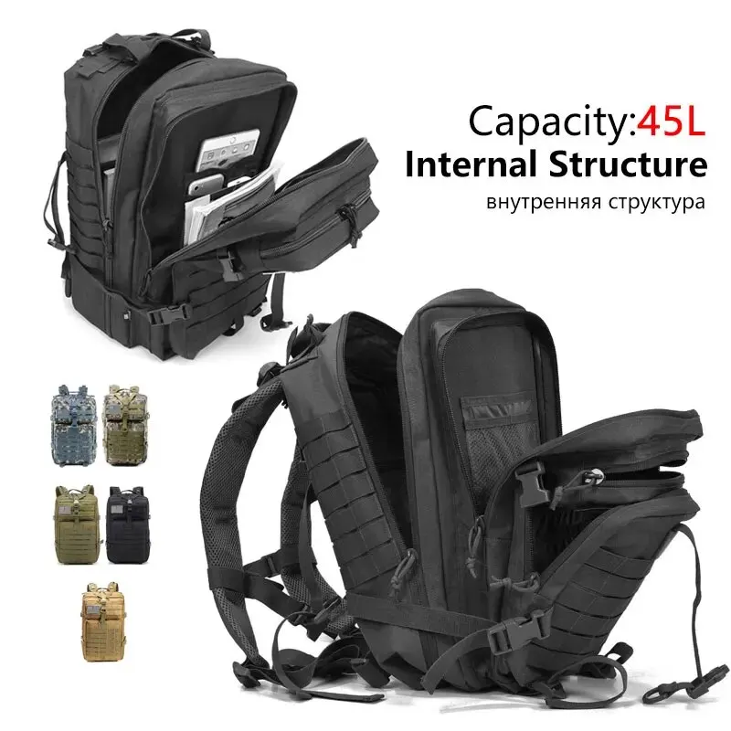 Zaino Tattico Uomo 50L Impermeabile Softback Grande Capacità per Trekking Caccia e Campeggio - immagine 4