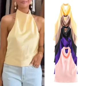 TFMLN Elegante Halter Top per le donne Primavera Estate Sexy Backless High Street Gilet Moda femminile Solid Halter Neck Top