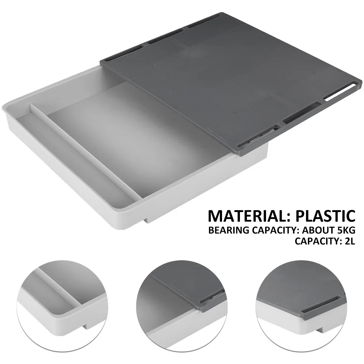 Scatola Portaoggetti Sotto Scrivania 1 o 2 Pezzi Cassetto Autoadesivo Nascosto per Cancelleria e Accessori Organizer Casa Ufficio - immagine 5