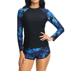 Costume da bagno donna surf conservativo pantaloncini maniche lunghe stampa nuoto abbigliamento spiaggia muslimate