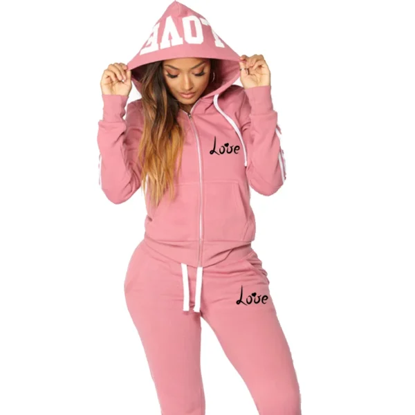 Moda donna LOVE Letter Print tute da ginnastica abbigliamento sportivo tute da Jogging felpe con cappuccio + pantaloni della tuta tute da ginnastica - immagine 4