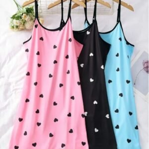 Set 3 Camicie da Notte Donna Plus Size – Spalline Sottili-Stampa Cuori-Abito Estivo Leggero