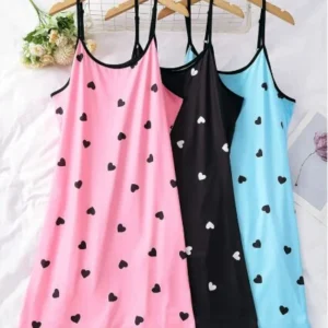 Set 3 Camicie da Notte Donna Plus Size – Spalline Sottili-Stampa Cuori-Abito Estivo Leggero