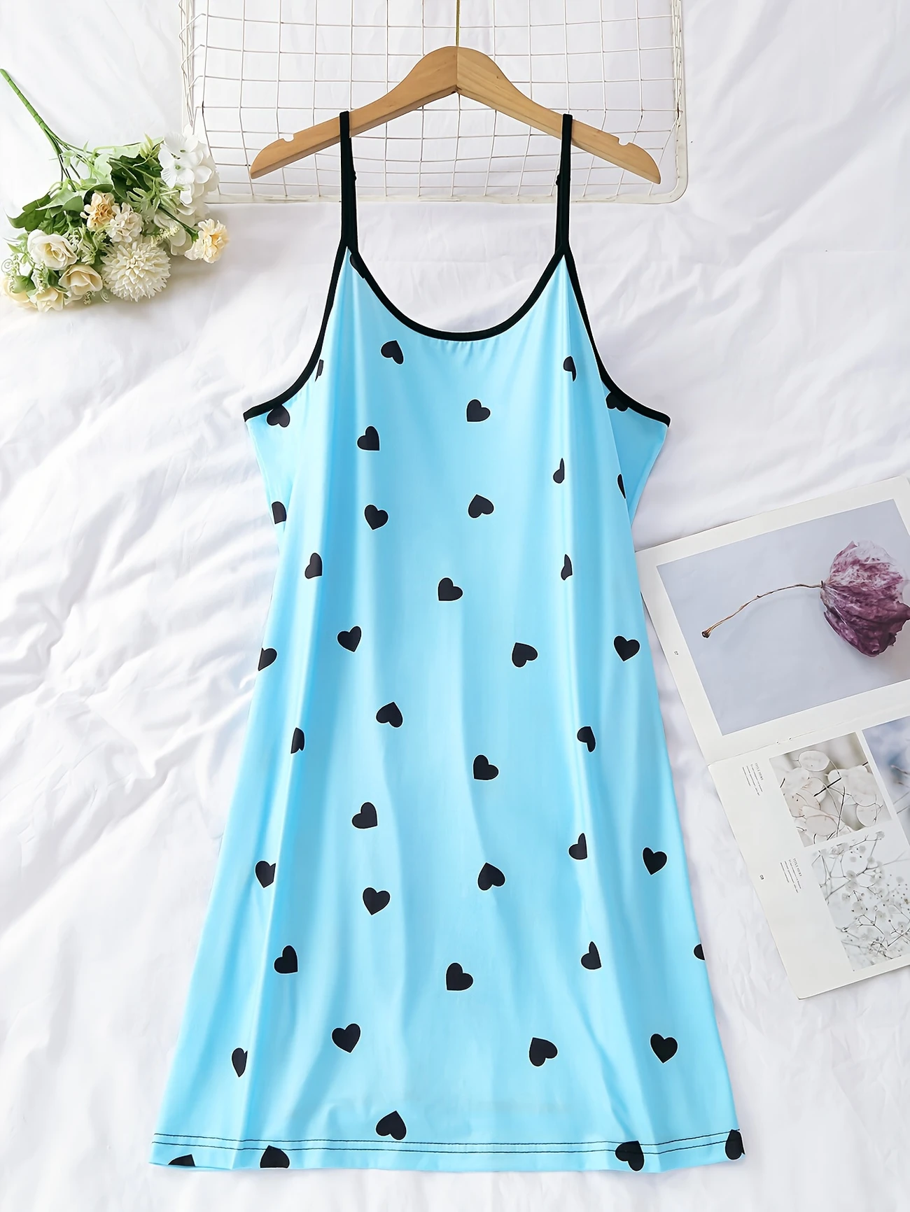 Set 3 Camicie da Notte Donna Plus Size – Spalline Sottili-Stampa Cuori-Abito Estivo Leggero - immagine 3