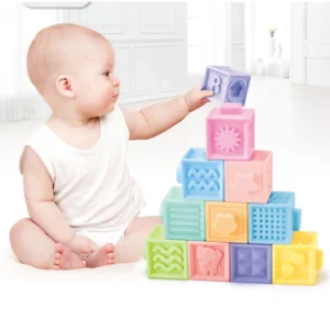 Blocchi morbidi Montessori per bambini cubi 3D in gomma vinilica giocattolo per il bagno e massaggio