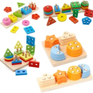 Giocattoli educativi in legno Montessori per bambini da 1 a 2 anni puzzle a blocchi colorati forme geometriche impilabili per lo sviluppo infantile