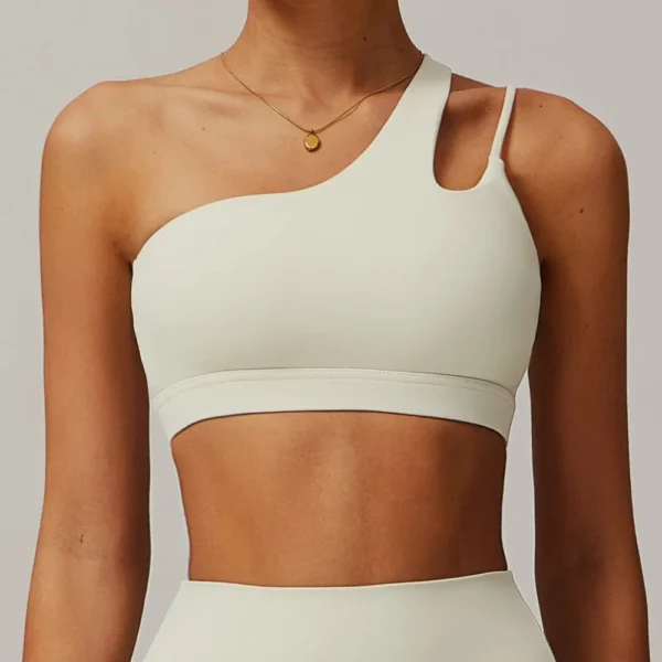 Reggiseno sportivo monospalla da donna ad alto sostegno aperto sul retro per yoga e fitness con imbottiture Slim Fit - immagine 4
