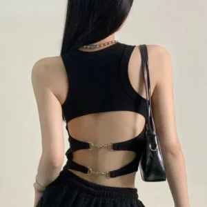 Canotta sportiva donna senza schienale sexy con reggiseno corto casual per corsa in maglia streetwear Y2K