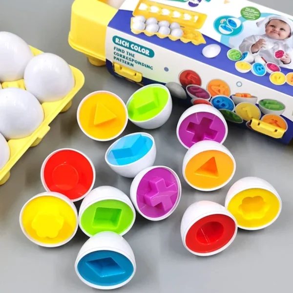Giocattoli educativi Montessori per bambini 1 2 3 anni Puzzle sensoriale Uovo di Pasqua con forme colori e giochi di selezione - immagine 4