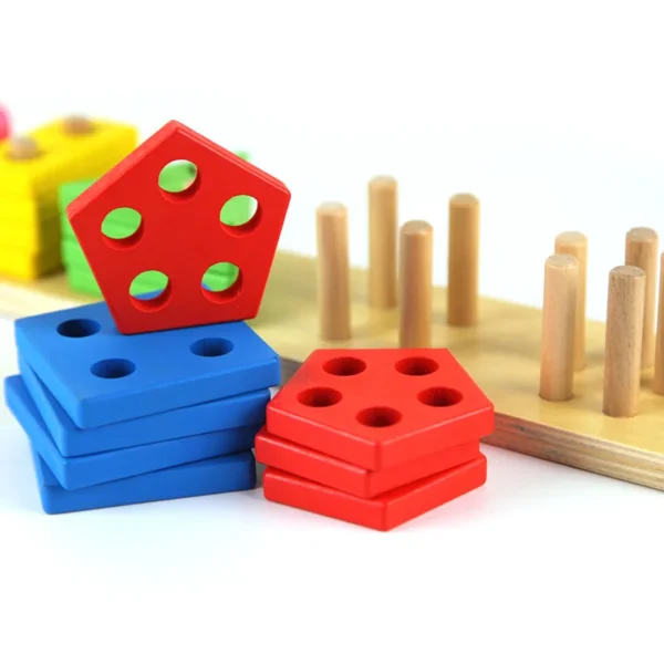 Giocattoli educativi in legno Montessori per bambini da 1 a 2 anni puzzle a blocchi colorati forme geometriche impilabili per lo sviluppo infantile - immagine 4