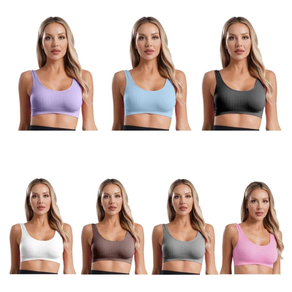 Canotta sportiva da donna in maglia a coste tinta unita scollo a U senza maniche corta per palestra Yoga e fitness - immagine 4