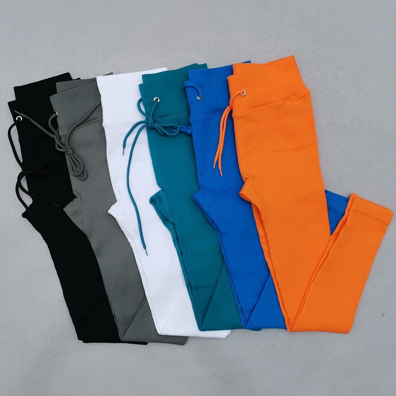 Pantaloni da yoga senza cuciture leggings a vita alta per donna con coulisse e controllo della pancia per allenamenti e corsa