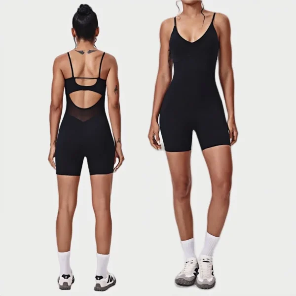 Tuta da Yoga Sportiva Sexy Senza Schiena in Mesh Traspirante Unico Pezzo per Allenamento Corsa e Palestra Donna