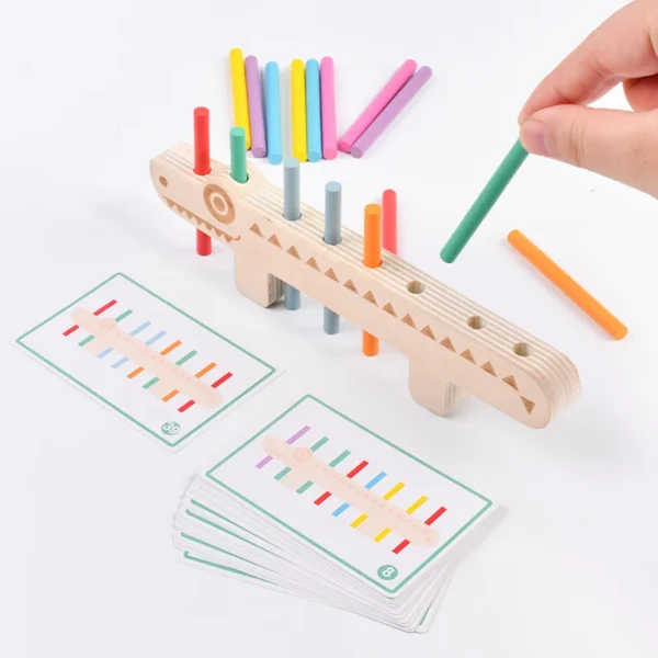 Giocattoli Montessori in legno per lo sviluppo cognitivo dei colori e giochi di equilibrio per bambini con bastoncini educativi e attività per motricità fine e matematica - immagine 2