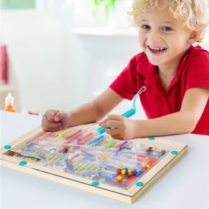 Giochi Montessori di Ordinamento Colori Labirinto Magnetico con Perline Mobili in Legno Gioco Sensoriale Educativo per Bambini