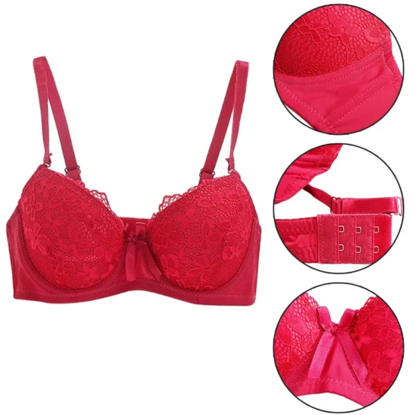 Reggiseno push up in pizzo floreale per donna taglia 36-40B con ferretto nera sexy e sottile - immagine 5