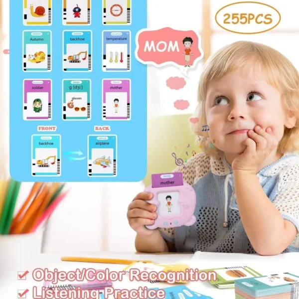Macchina per schede flash Montessori per apprendimento precoce libro audio elettronico in inglese regalo di compleanno per bambini - immagine 5