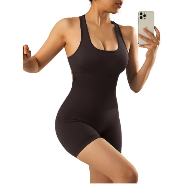 Tuta Estiva da Donna Senza Maniche Pantaloncini Yoga Pagliaccetto Sportivo Outfit Fitness Slim 2024 - immagine 5